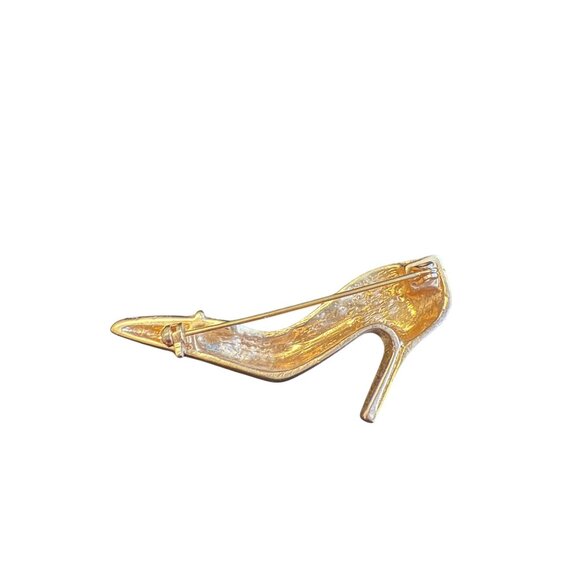 Vintage Rhinestone Red High Heel Shoe Brooch Pin Gold Tone Metal Elegant Jewelry - Picture 3 of 3